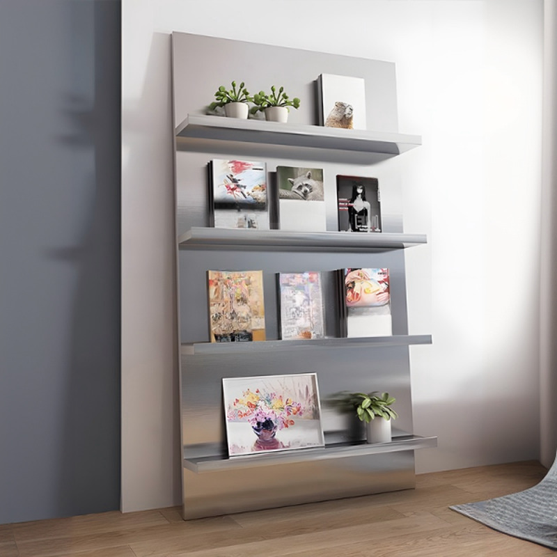 Metallic Modern Simple Style Stainless Steel Magazine Rack, 15 in & Above Length, 10 in & Above Height, Standalone