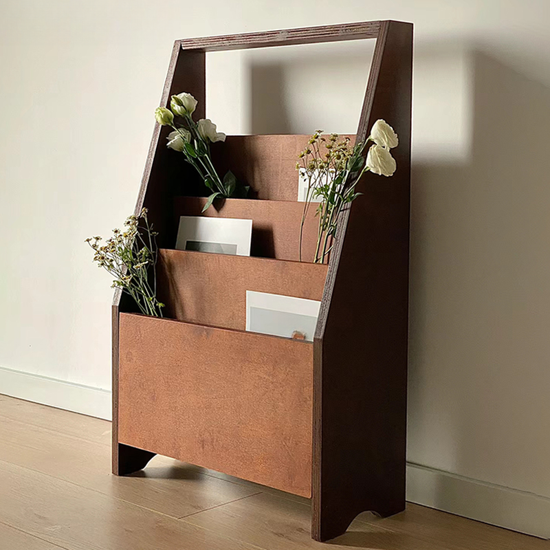 Art Deco Manufactured Wood Magazine Rack with Shelves, 15 in & Above Length, 10 in & Above Height, Standalone