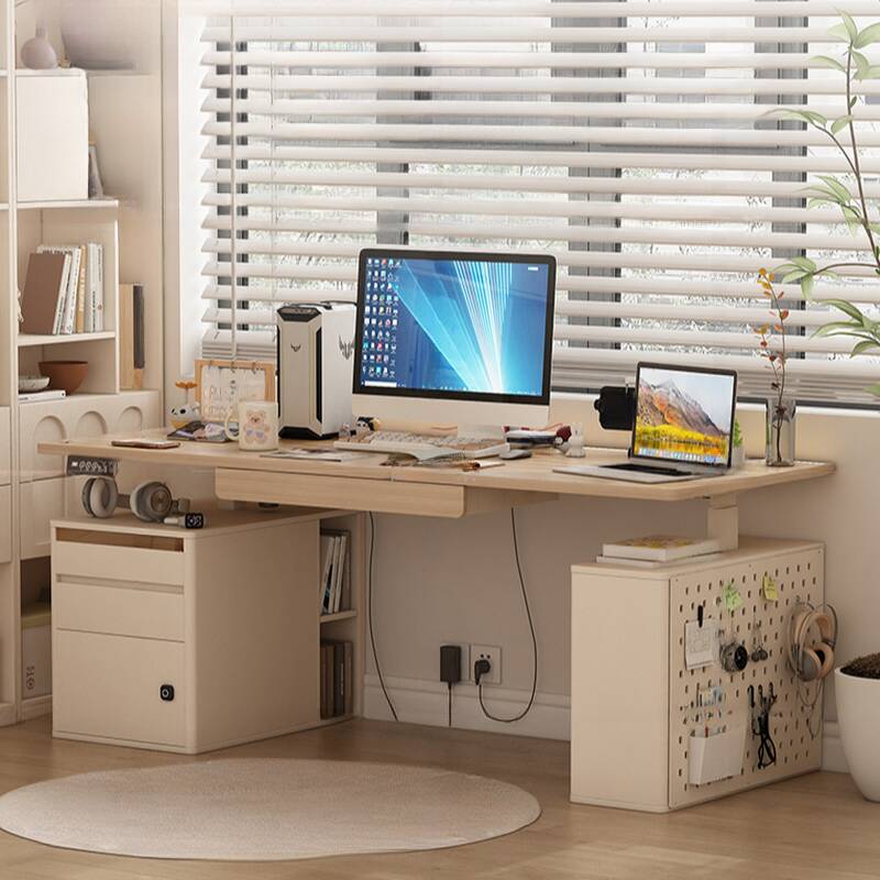 Maple Trendy Wooden Notebook Holder with Lifting Airlift, Shelves, and 1 Outlet