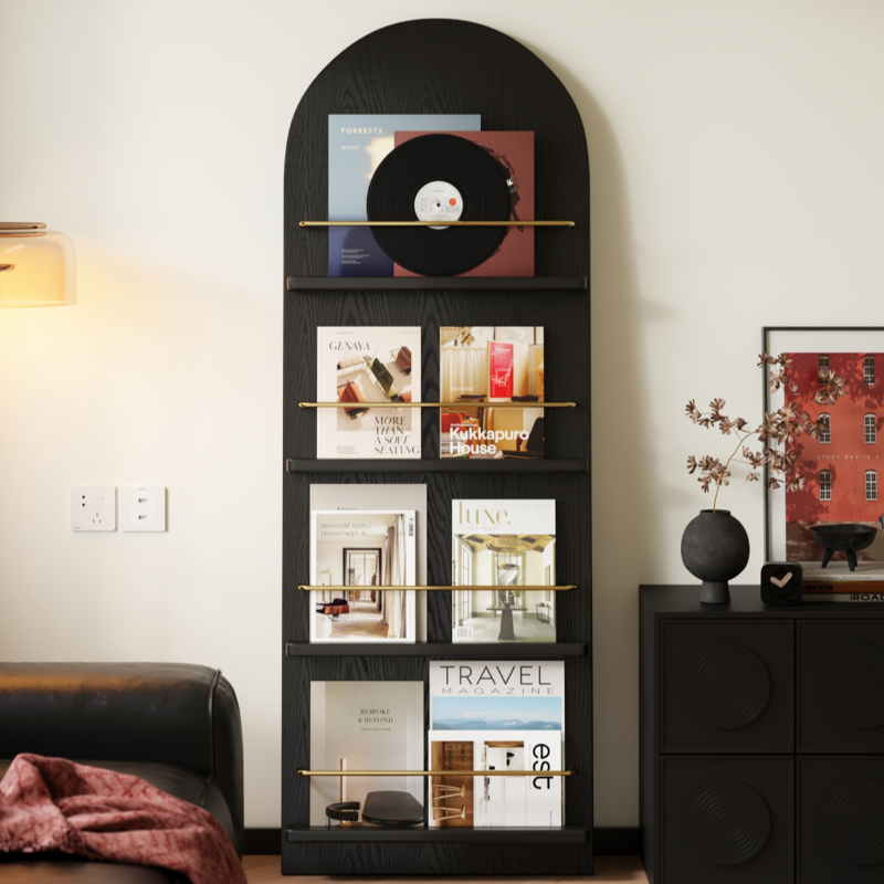 Art Deco Solid Wood Magazine Rack with 15 in & Above Length, 10 in & Above Height, Shelves, and Standalone Design