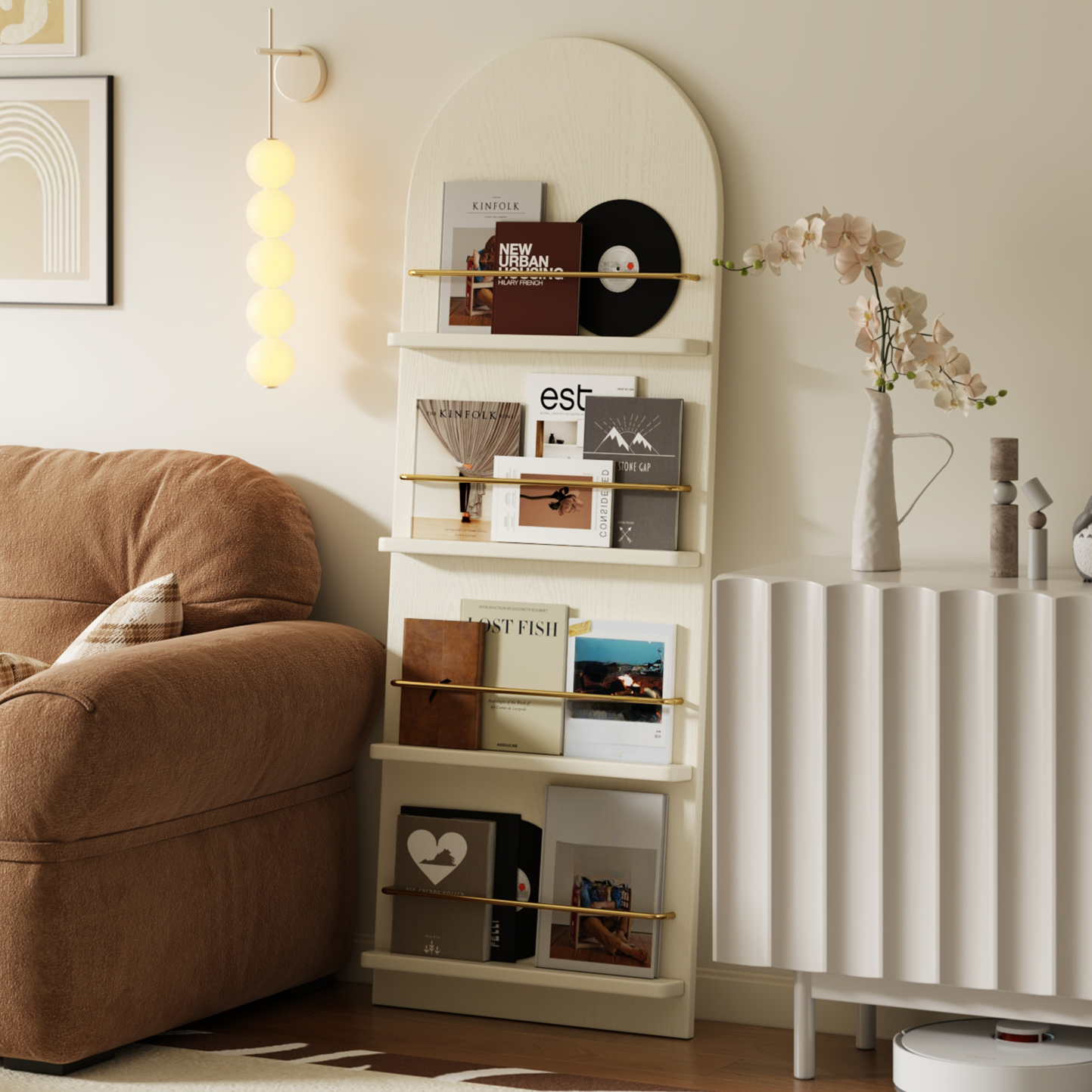 Art Deco Solid Wood Magazine Rack with Shelves, 15 in & Above Length, 10 in & Above Height, Standalone