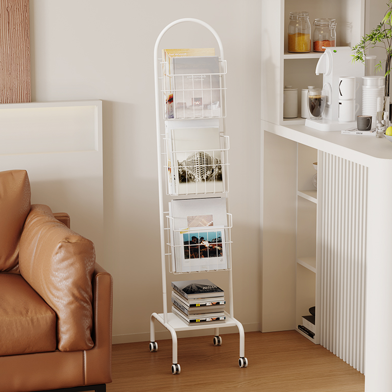 Modern Simple Style Alloy Magazine Rack with 11 to 15 in Length and 10 in & Above Height, Featuring Shelves and Baskets/Bins