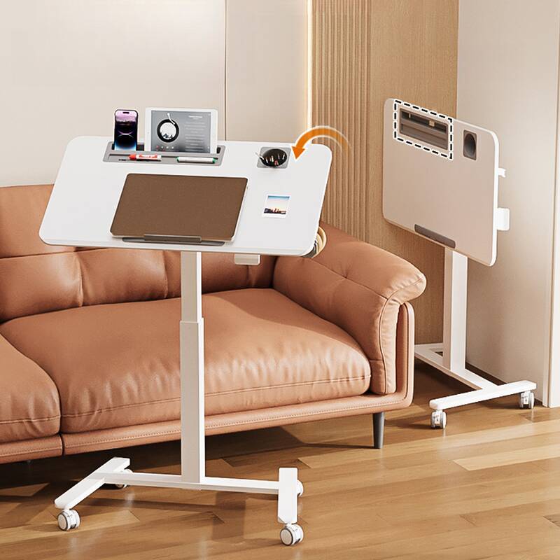 Simplistic White Alloy Adaptable Height Ergonomic Tilt Floor Stand Laptop Cart with 4 Wheels