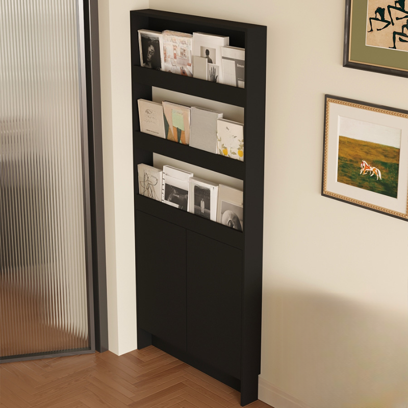 Modern Simple Style Magazine Rack in Manufactured Wood, 15 in & Above Length, 10 in & Above Height, with Shelves and Cabinet