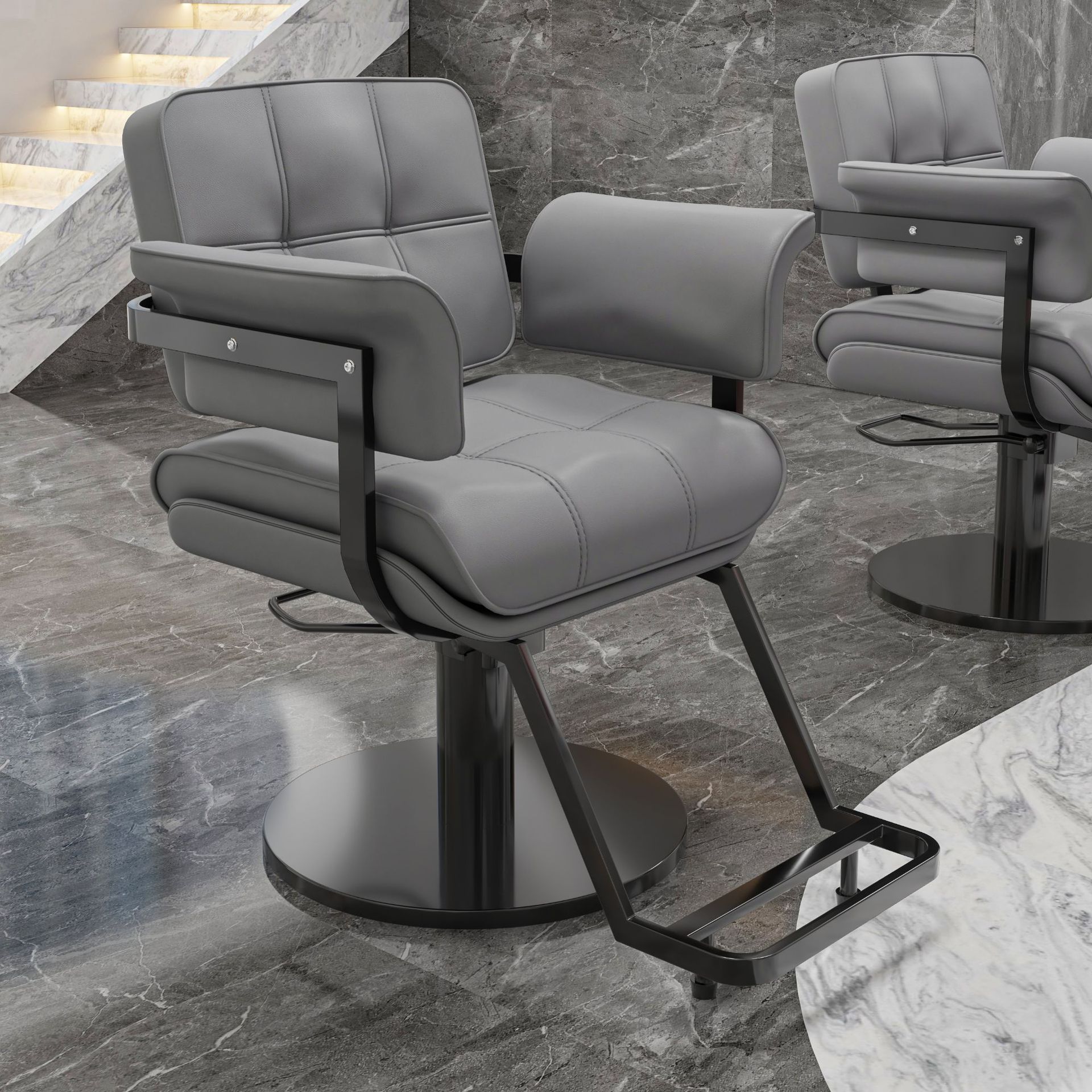 L-Shape Ergonomic Adjustable Solid Colour Pleather Styling Chair with Footrest