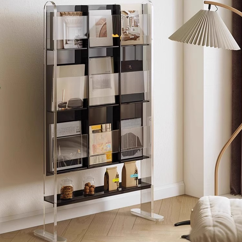Modern Simple Style Magazine Rack in Plastic & Acrylic, 15 in & Above Length, 10 in & Above Height, with Shelves, Standalone
