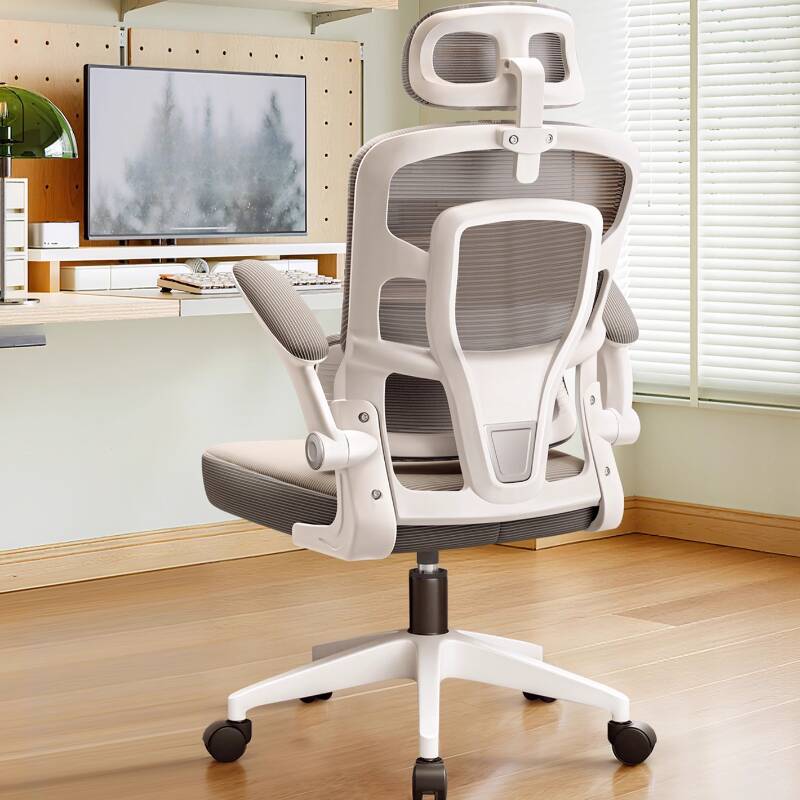 Studio Chairs with Upholstered Ink/Light Gray Finish, Rollers, Lumbar Support, Tilt Available, Flip-Up Armrest, and Headrest