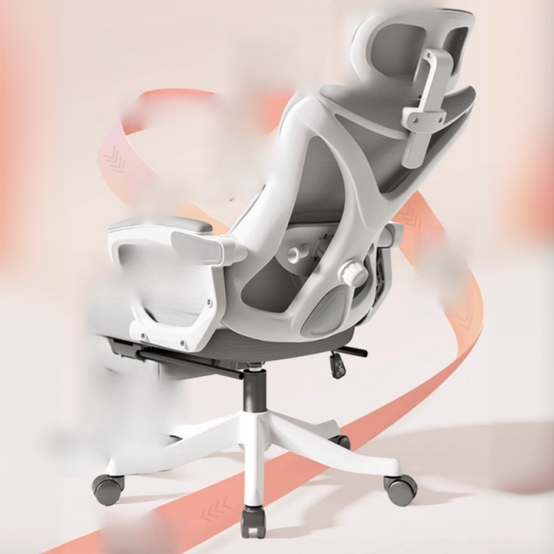 Upholstered Ink/Light Gray Studio Chairs with Rollers, Foot Pedestal, Lumbar Support, Tilt Available, and Headrest