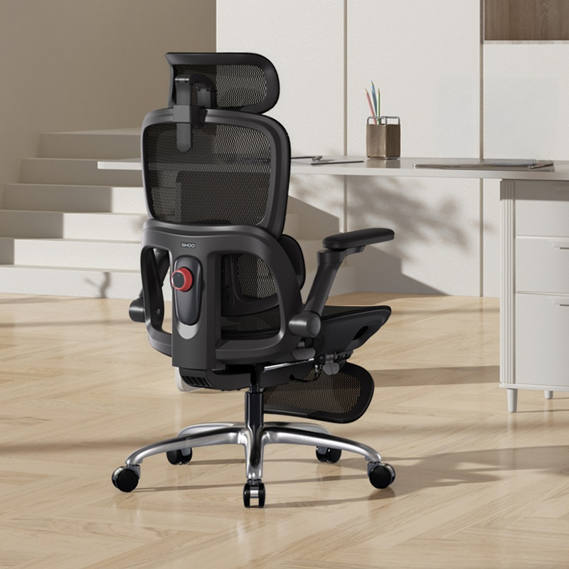 Studio Chairs in Ink/Light Gray with Leg Rest, Waterfall Seat, Lumbar Support, Tilt Available, Flip-Up Armrest, and Headrest