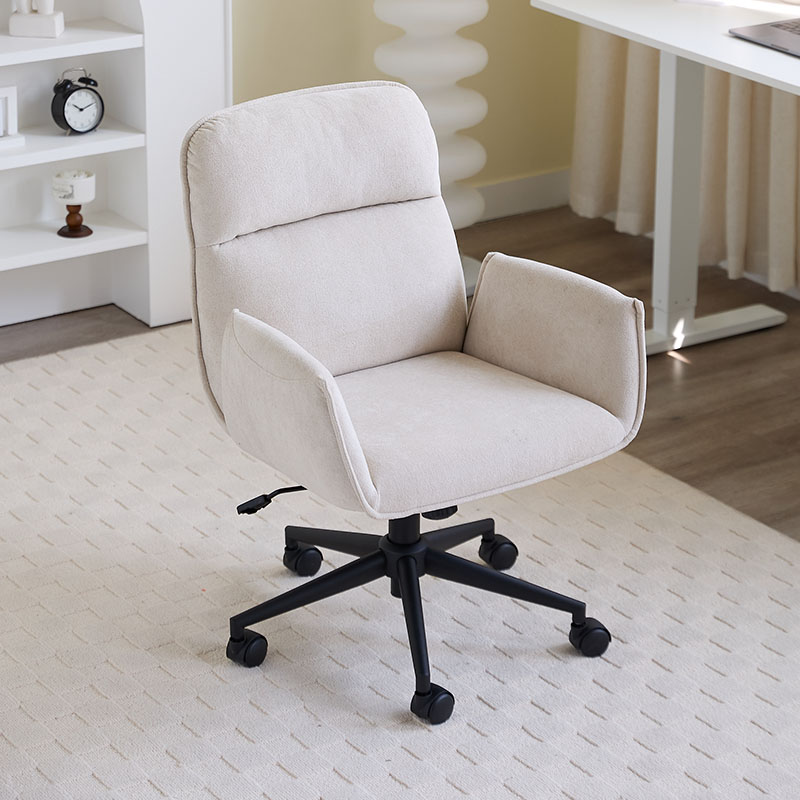 Upholstered Office Chairs in Sand with Armrest, Roller Wheels, Ergonomic Design, Tilt Available, and Adjustable Back Angle