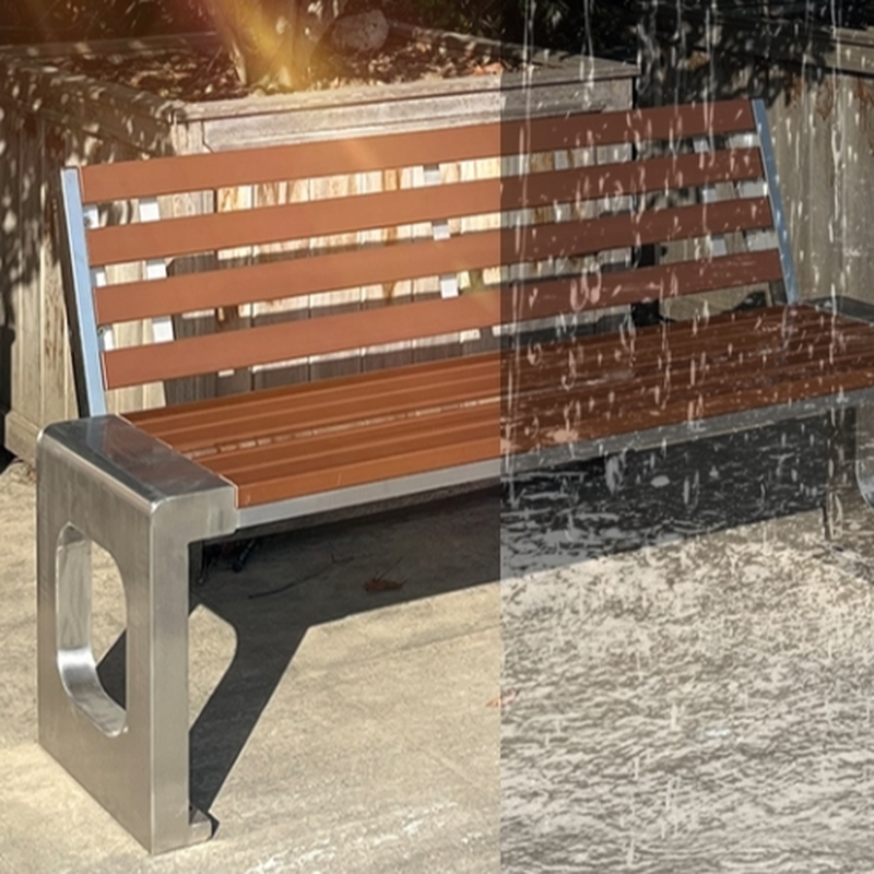 Simple Outdoor Bench with Back in Stainless Steel and Metallic Finish