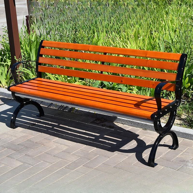Simple Outdoor Bench with Engineered Wood in Sepia, Back, and Curved Arm
