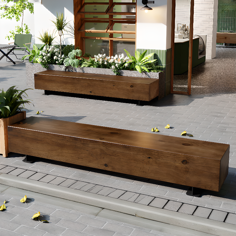 Simple Picnic Bench with Natural Wood and Natural Frame