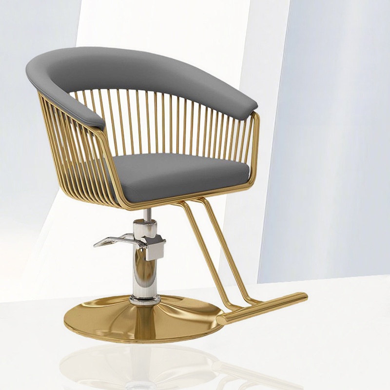 Elliptical Grey/Light Blue Styling Chair with Arm, Solid Colour, Steel Frame, Footrest, and Swivel