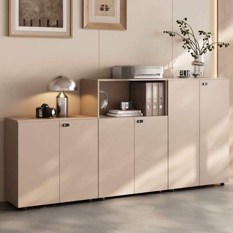 Warp-proof Manufactured Wood Office Storage Furniture with Shelves, Stand, Locking Door, 4 Legs, and 1-Wide Compartment