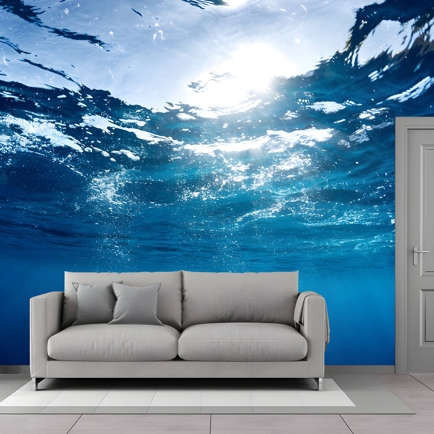 Tropix Sea Underwater Look-Up Murals Blue Stain Resistant Wall Covering for Living Room
