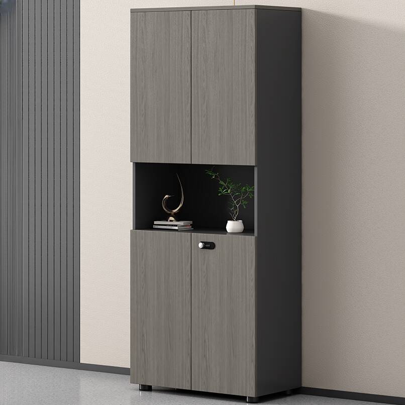 Warp-proof Manufactured Wood Office Storage Furniture with Shelves, Locking Door, 4 Legs, and 2-Wide/1-Wide Compartment