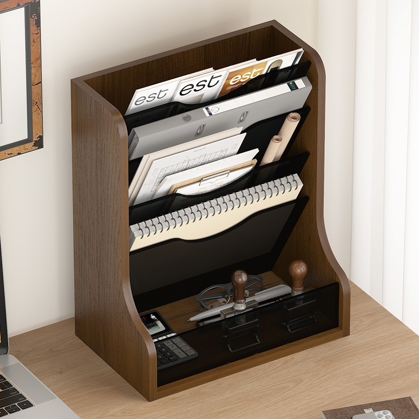 Casual Manufactured Wood 11 To 15 in L x 10 in & Above H Unattached Magazine Holder with Pocket and Shelves