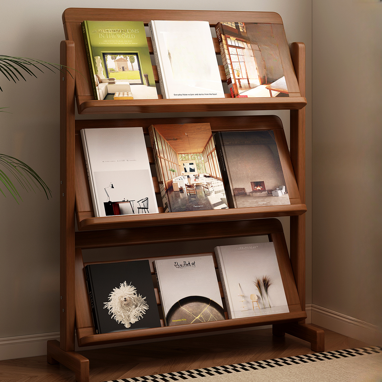 Modern Simple Style Cocoa Magazine Stand with Bamboo Frame, 15 in & Above Length, 10 in & Above Height, Shelves Included, Unattached