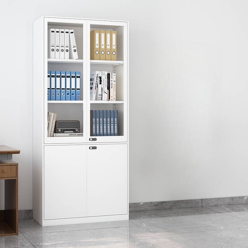 Art Deco Steel Office Storage Furniture with Scratch Resistant Finish, Hutch, Adjustable Shelving, Locking Door, and 1-Wide Compartment