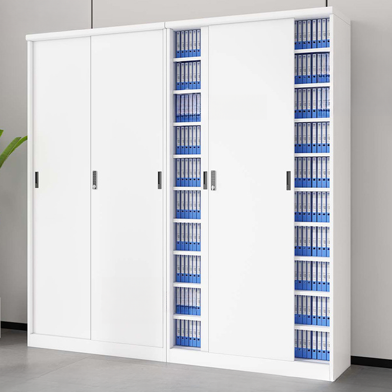 White Art Deco Steel Office Storage Furniture with Hutch, Adjustable Shelving, Locking Door, and 1-Wide Compartment