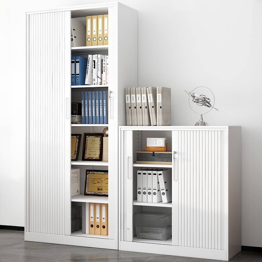 White Art Deco Steel Office Storage Furniture with Warp-proof Adjustable Shelving and Locking Door, 1-Wide