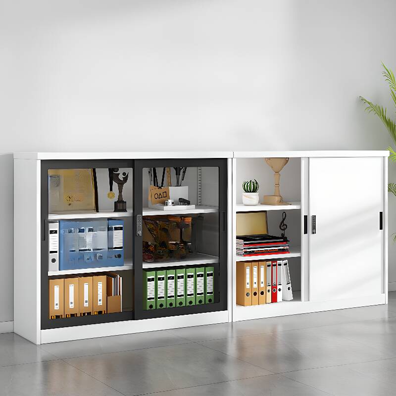 White Steel Office Console Cabinet, Fade-proof with Adjustable Shelving, Locking Door, 4 Legs, and 1-Wide Compartments