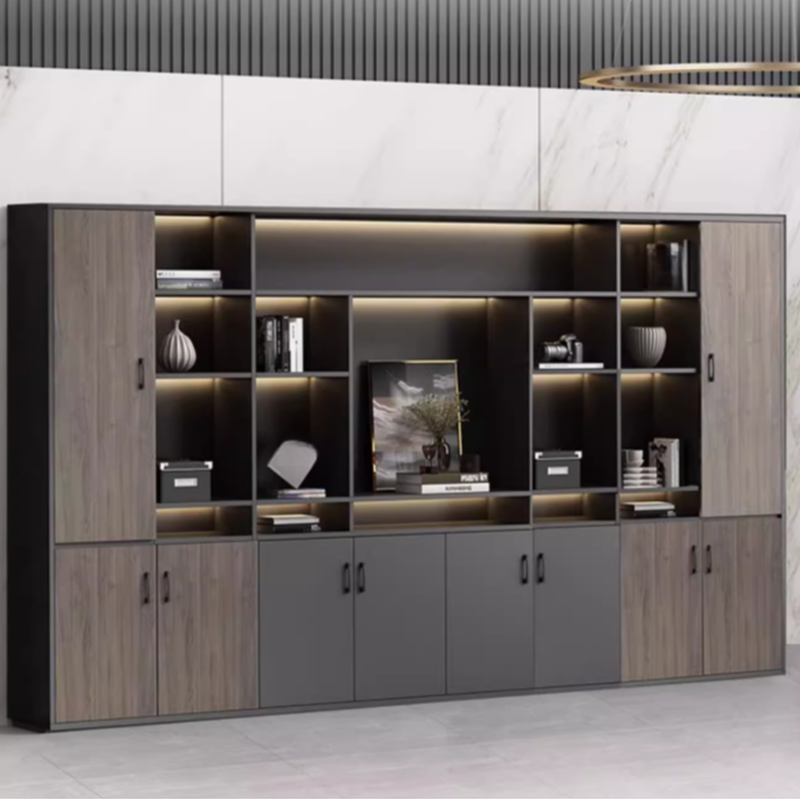 Casual Manufactured Wood Office Console Cabinet, Corrosion Resistant with Shelf Unit, 8 Doors Armoire, 4-Wide/3-Wide Compartments