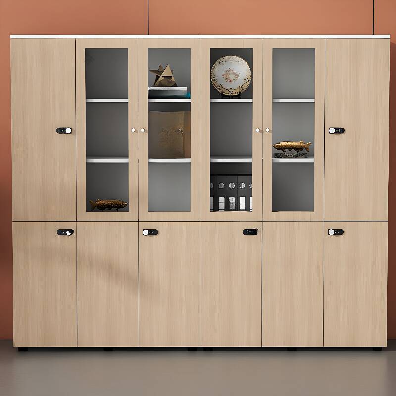 Natural Finish Casual Laminate Office Console Cabinet with Shelf Unit, Locker, Locking Door, 4-Wide/2-Wide/5-Wide or more