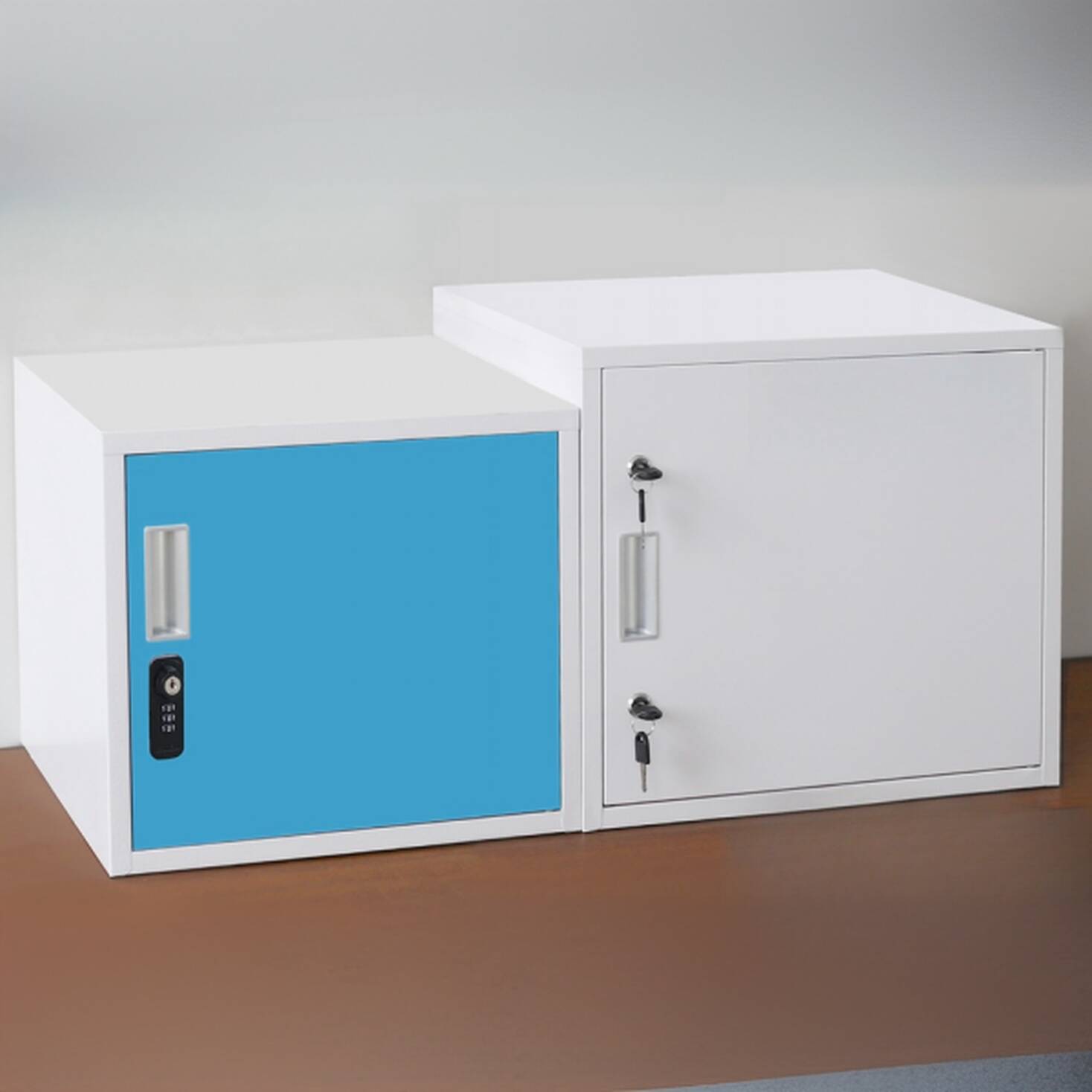 Art Deco Steel Base Cabinet with Stain Resistant Adjustable Shelving and Locking Door, 1-Wide