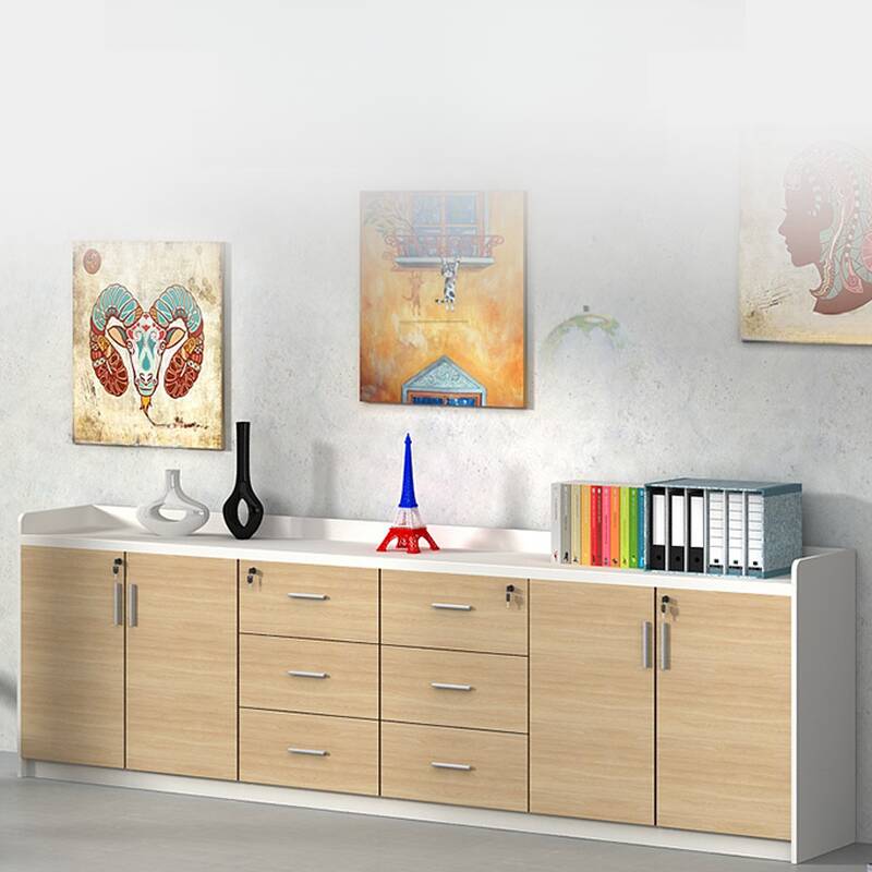 Art Deco Manufactured Wood Office Storage Furniture with Shelves and Hutch, Featuring 4 Doors/2 Doors/3 Doors and 2-Wide/1-Wide Compartments