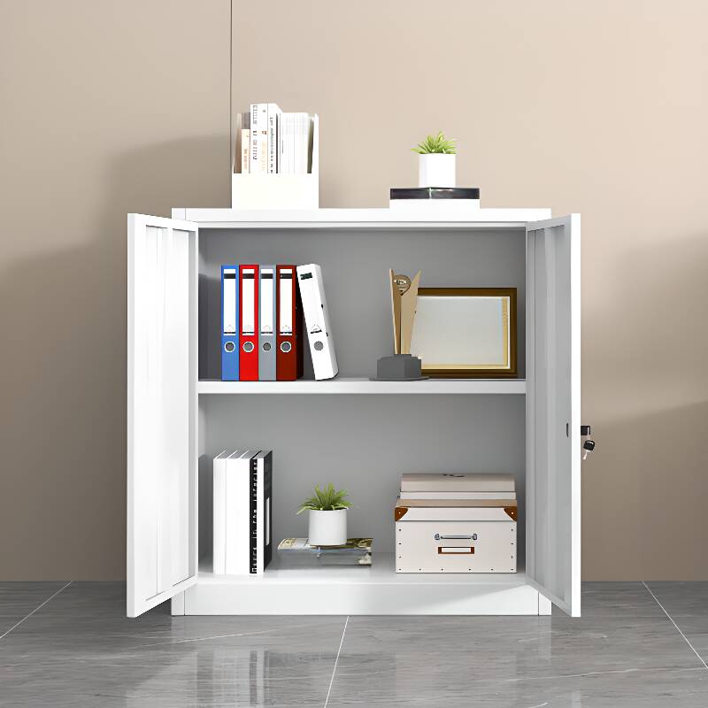 White Art Deco Steel Office Storage Furniture/Base Cabinet with Shelves, Drawers, Locking Door, and 2-Wide/3-Wide Compartments