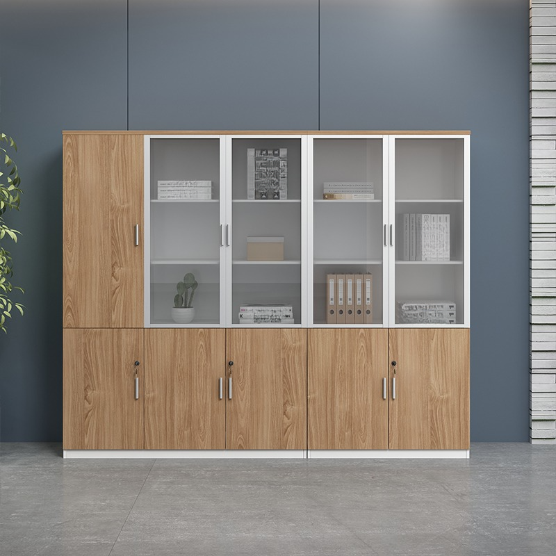 Art Deco Manufactured Wood Office Storage Furniture with Stockroom Shelves and Locking Door, 2-Wide/5-Wide or more/4-Wide Compartments