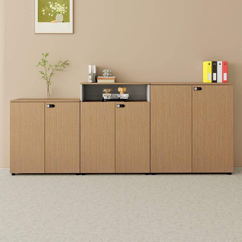 Natural Finish Manufactured Wood Office Console Cabinet, Warp-proof with Shelf Unit, Locking Door, 4 Legs, 1-Wide
