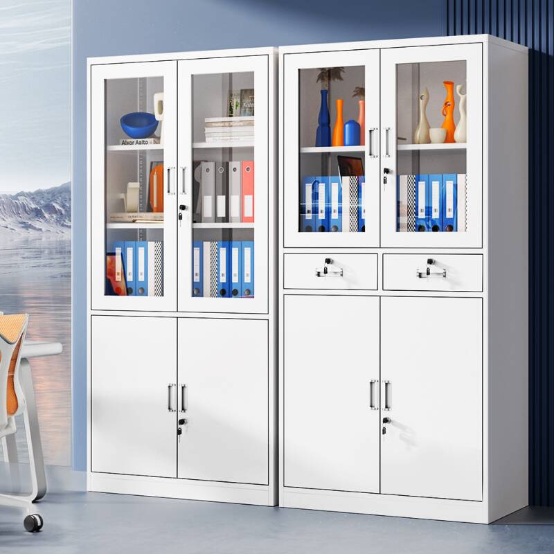 White Steel Storage Cabinet with Scratch Resistant Drawers, Adjustable Shelving, Locking Door, and 2-Wide/3-Wide Compartments