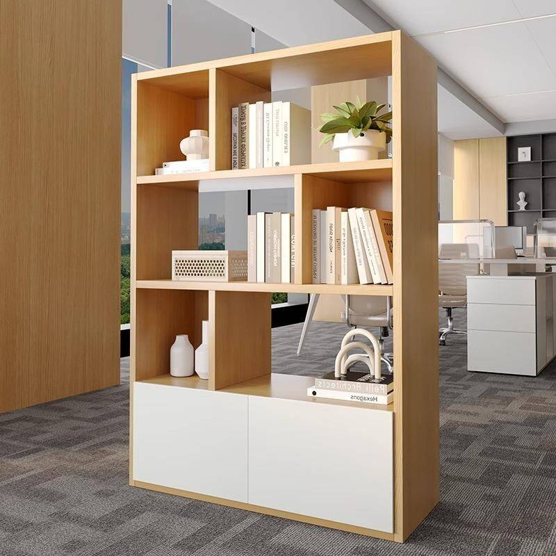 Natural Finish Casual Laminate Office Console Cabinet with Water-resistant Durability, Shelf Unit, 2 Doors, and 2-Wide Compartments