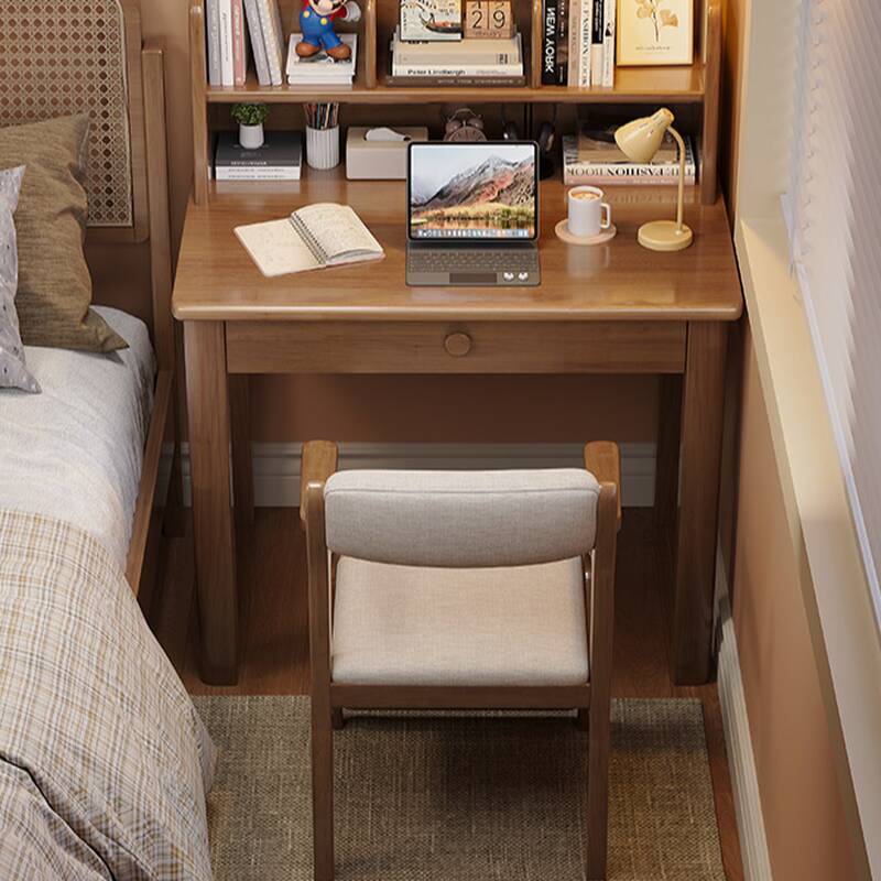 Casual Rectangle Solid+Manufactured Wood Office Desk in Chalk/Peony/Light Blue with Compartment Drawers, External Shelving, and Hutch