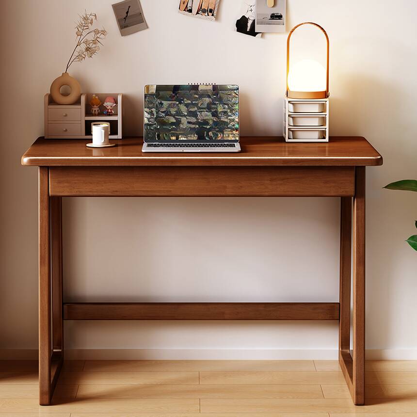Modern Rectangular Natural Wood Writing Table in Dove Grey/Chalk/Wood Grain with Compartment Drawers