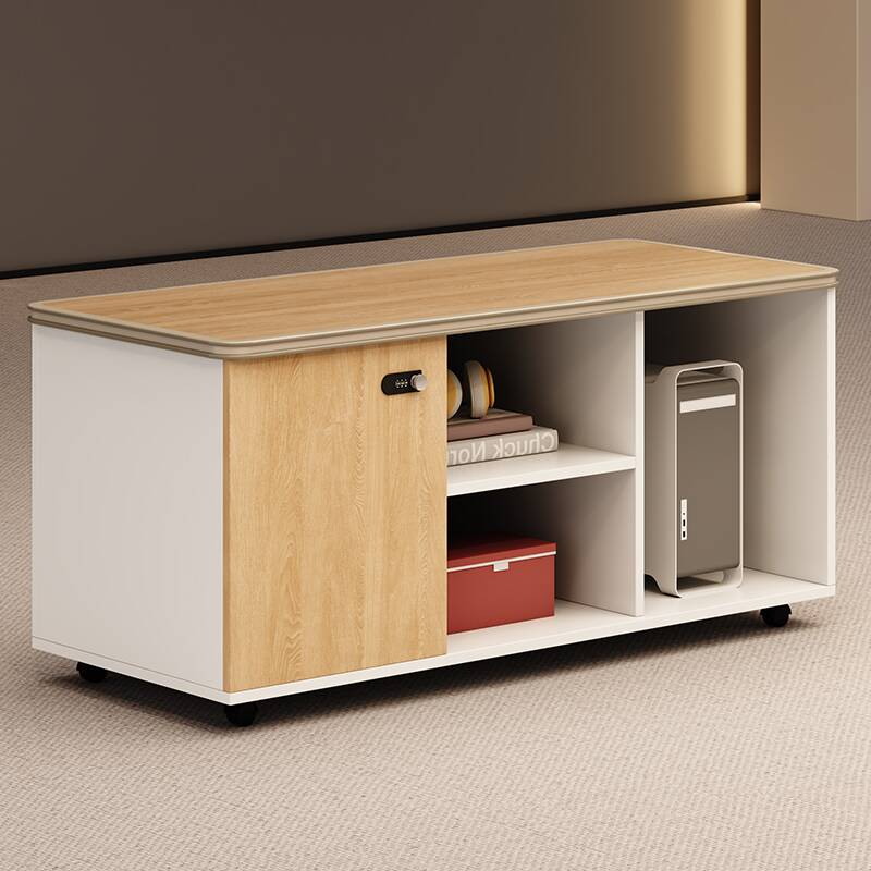 Trendy Manufactured Wood Supplies Cabinet with Roller Wheels, Shelves, Locker, Locking Door, and 2-Wide/3-Wide Compartments