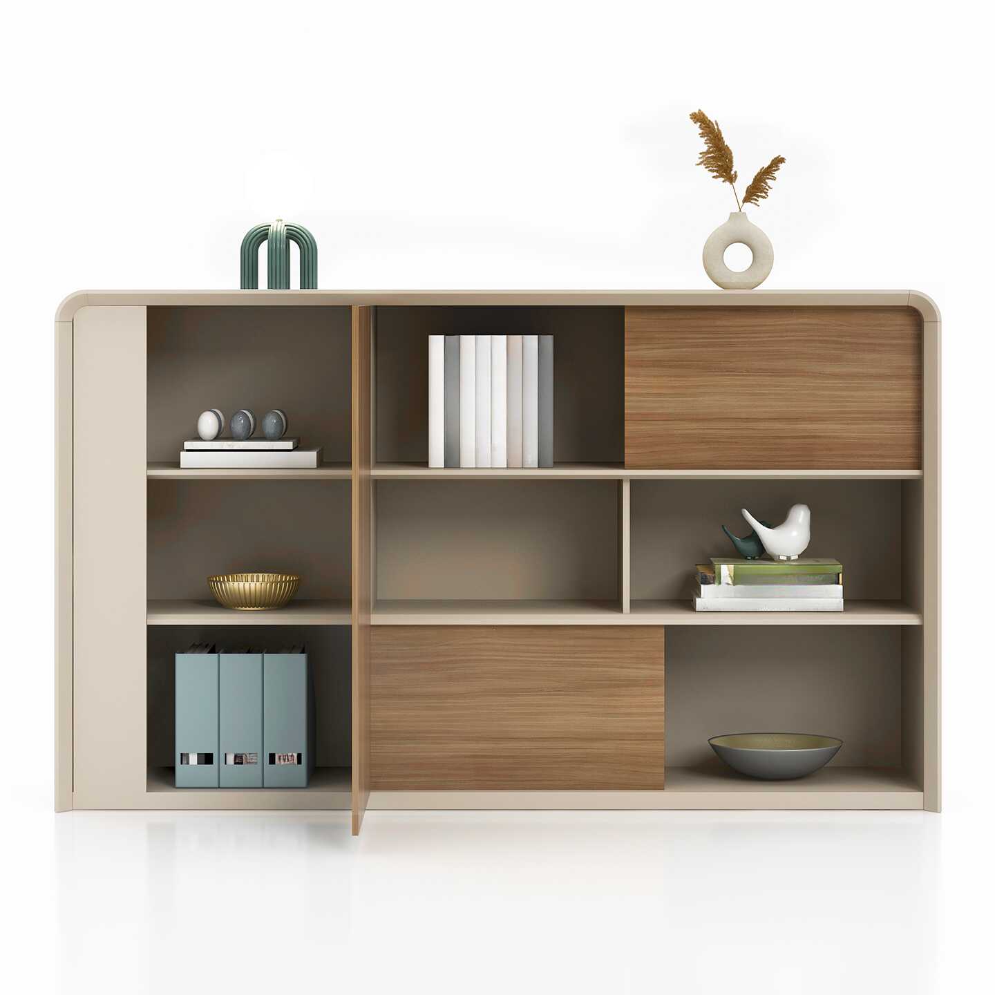 Trendy Manufactured Wood Supplies Cabinet with Shelves, Locker, 3 Doors, and 3-Wide Compartments