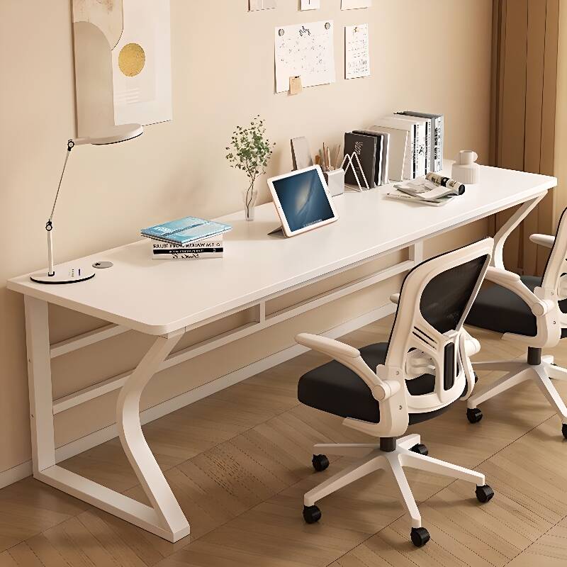 Minimalist Rectangular Laminate Office Desk in Ink/Light Gray/Natural Colour with Integrated Cable Management