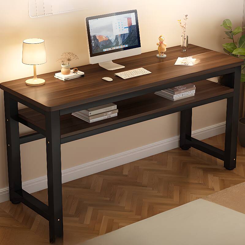 Minimalist Rectangular Auburn Manufactured Wood Office Desk with Exterior Storage Units