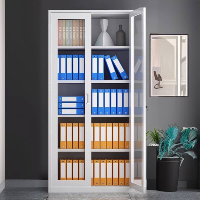 Chalk Steel Office Console Cabinet with Rainproof Stockroom, Adjustable Shelving, Locking Door, and 1-Wide Compartment