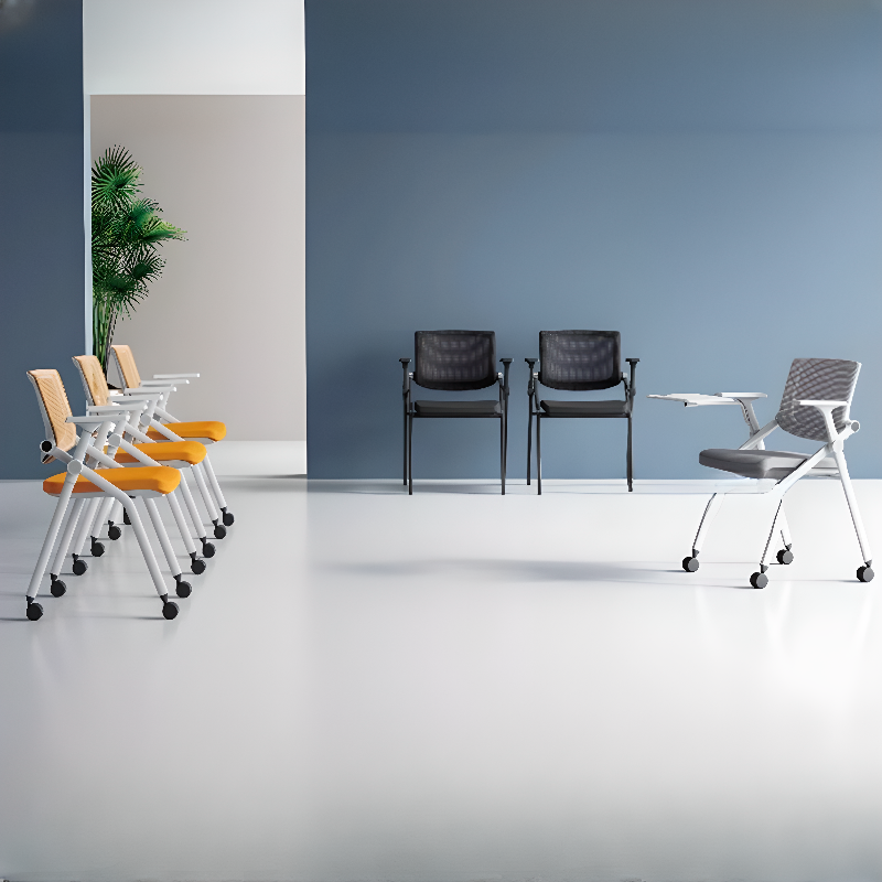 Modish Midnight Black/Apricot Colour/Grey Fabric/ Upholstered Ergonomic Chair With Desk Attached/Office Desk Chairs, Armrest, Roller Wheels & Waterfall Seat Included