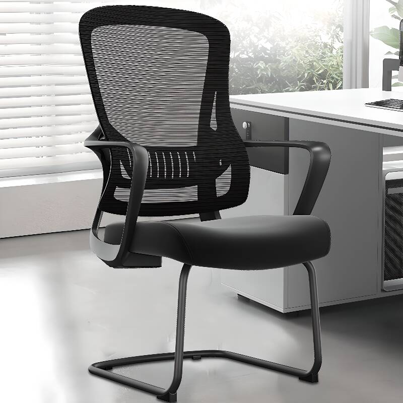 Simple Ergonomic Upholstered Office Chairs in Midnight Black with Armrest and Lumbar Support