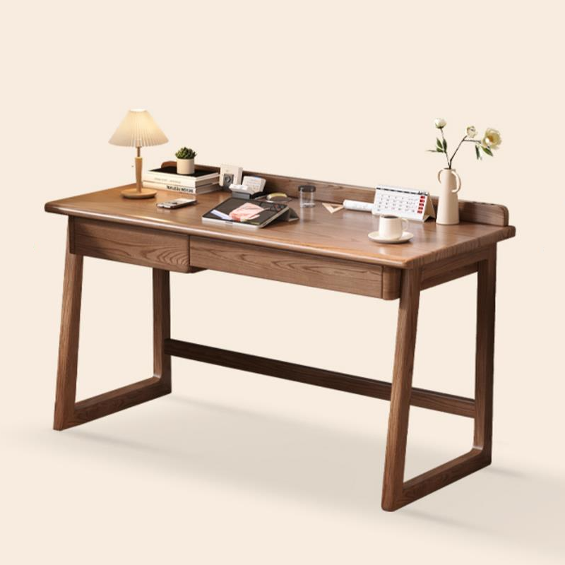 Modern Rectangular Rubberwood Writing Table in Midnight Black/Auburn/Unfinished Colour with Drawers