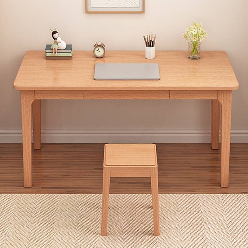 Modern Rectangular Beech Writing Table with Drawers in Unfinished Colour