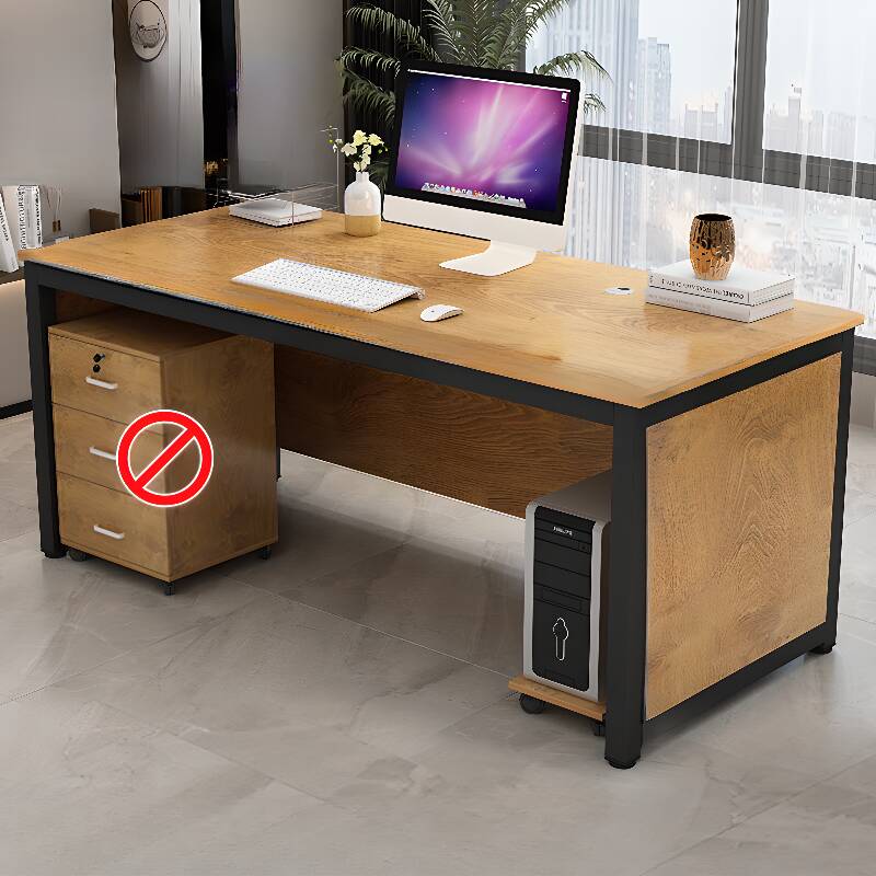 Trendy Rectangular Laminate Light Brown Office Computer Desk with Organized Wiring System and CPU Stand