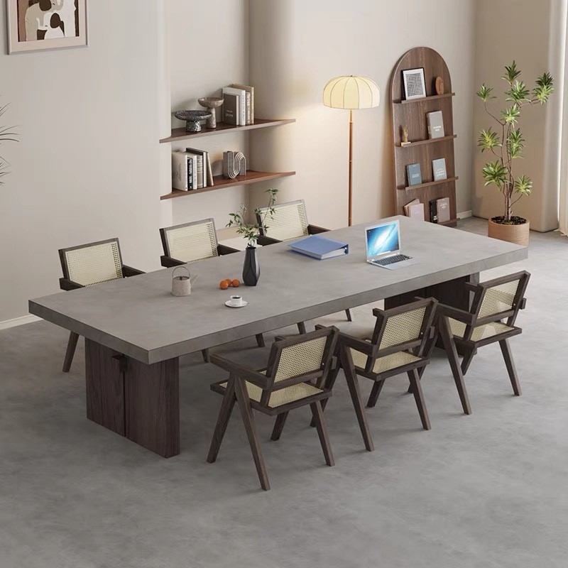 Modern Rectangular Pine Wood Gray Conference Desk