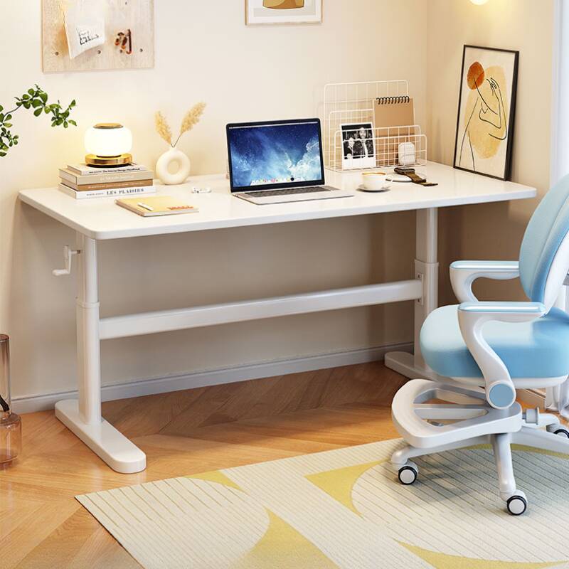 Trendy Rectangular Height-Adjustable Laminate Writing Table in Chalk/Unfinished Colour with Hand-Operated Adjustment